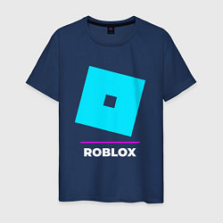 Футболка хлопковая мужская Символ Roblox в неоновых цветах, цвет: тёмно-синий