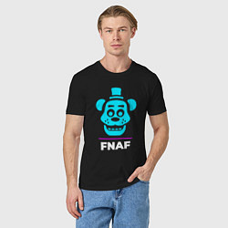 Футболка хлопковая мужская Символ FNAF в неоновых цветах, цвет: черный — фото 2