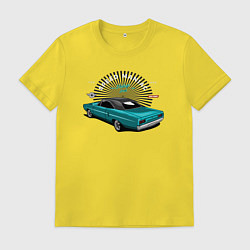 Футболка хлопковая мужская Гоночный ретро-автомобиль, цвет: желтый