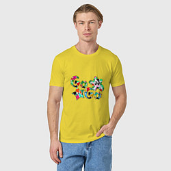 Футболка хлопковая мужская Go-Go Аппликация разноцветные буквы, цвет: желтый — фото 2