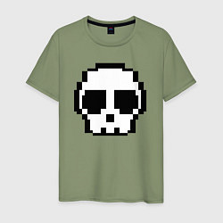 Футболка хлопковая мужская Череп из пикселей, цвет: авокадо