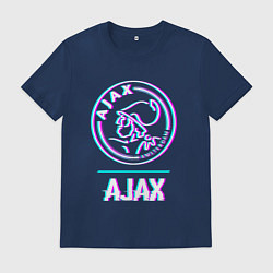 Футболка хлопковая мужская Ajax FC в стиле glitch, цвет: тёмно-синий