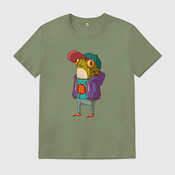 Футболка хлопковая мужская Забавная лягуха -репер, цвет: авокадо