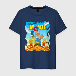 Футболка хлопковая мужская The Simpsons movie - семейка прячется от пожара на, цвет: тёмно-синий