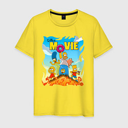 Футболка хлопковая мужская The Simpsons movie - семейка прячется от пожара на, цвет: желтый