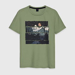 Футболка хлопковая мужская Внедорожник и медведь, цвет: авокадо