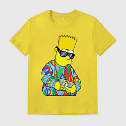Футболка хлопковая мужская Барт Симпсон считает выручку, цвет: желтый
