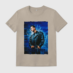 Футболка хлопковая мужская Dave Gahan Depeche Mode - blue background, цвет: миндальный