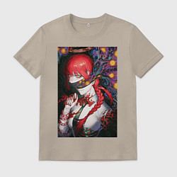 Футболка хлопковая мужская Макима в стиле Ван Гога - Человек бензопила, цвет: миндальный