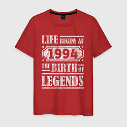Футболка хлопковая мужская Жизнь началась в 1994 рождением легенды, цвет: красный