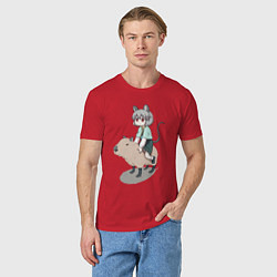 Футболка хлопковая мужская Nazrin - Touhou riding a capybara, цвет: красный — фото 2