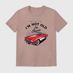 Футболка хлопковая мужская Старая красная машина, цвет: пыльно-розовый