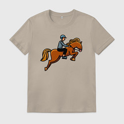 Футболка хлопковая мужская Наездник на лошади, цвет: миндальный