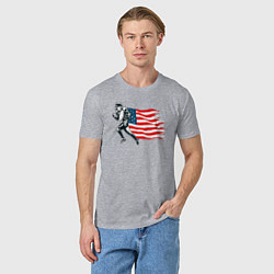 Футболка хлопковая мужская Американский футбол с флагом США, цвет: меланж — фото 2