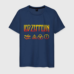 Футболка хлопковая мужская Led Zeppelin - logotype, цвет: тёмно-синий