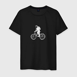 Футболка хлопковая мужская По космосу на велосипеде, цвет: черный