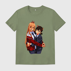 Футболка хлопковая мужская Пауэр и Кобени - Человек бензопила, цвет: авокадо