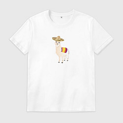 Футболка хлопковая мужская Лама в сомбреро, цвет: белый