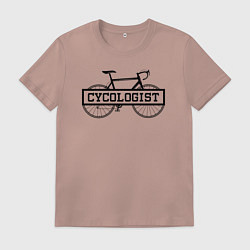 Футболка хлопковая мужская Cycologist - велосипедист, цвет: пыльно-розовый