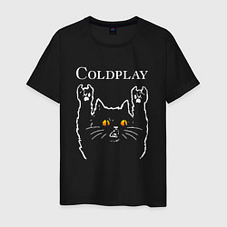 Футболка хлопковая мужская Coldplay rock cat, цвет: черный