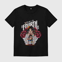 Футболка хлопковая мужская Луффи 4 гир - Упругий человек, цвет: черный