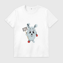 Футболка хлопковая мужская Кролик - Не подходи а то тапком кину, цвет: белый