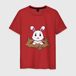 Футболка хлопковая мужская Кролик в норке, цвет: красный