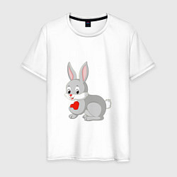 Футболка хлопковая мужская Кролик и сердечко, цвет: белый