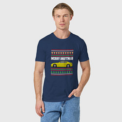 Футболка хлопковая мужская Merry Driftmas Nissan Silvia S15 Ugly Sweater, цвет: тёмно-синий — фото 2