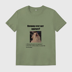 Футболка хлопковая мужская Почему этот кот кричит?, цвет: авокадо