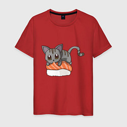 Футболка хлопковая мужская Sushi cat, цвет: красный