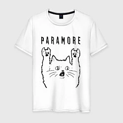 Футболка хлопковая мужская Paramore - rock cat, цвет: белый
