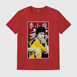 Футболка хлопковая мужская Дракон Брюс Ли, цвет: красный