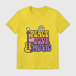 Футболка хлопковая мужская Мир любовь и музыка, цвет: желтый
