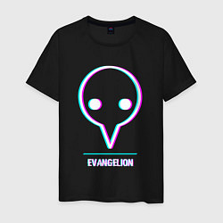 Футболка хлопковая мужская Символ Evangelion в стиле glitch, цвет: черный