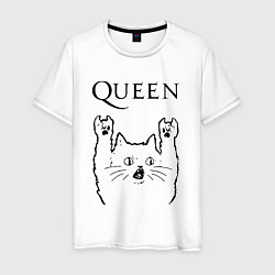 Футболка хлопковая мужская Queen - rock cat, цвет: белый