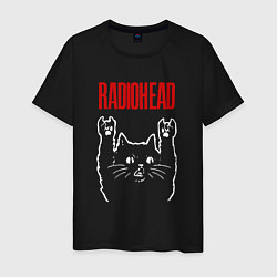 Футболка хлопковая мужская Radiohead рок кот, цвет: черный