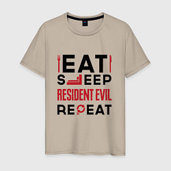 Футболка хлопковая мужская Надпись: eat sleep Resident Evil repeat, цвет: миндальный