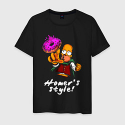 Футболка хлопковая мужская Гомер Симпсон тянется за пончиком, цвет: черный
