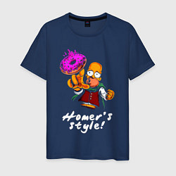 Футболка хлопковая мужская Гомер Симпсон тянется за пончиком, цвет: тёмно-синий