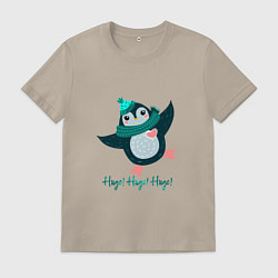 Футболка хлопковая мужская Влюбленный пингвин, цвет: миндальный