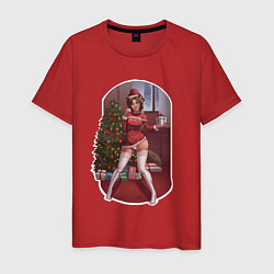 Футболка хлопковая мужская Sexy Christmas girl, цвет: красный