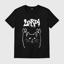 Футболка хлопковая мужская Lordi рок кот, цвет: черный