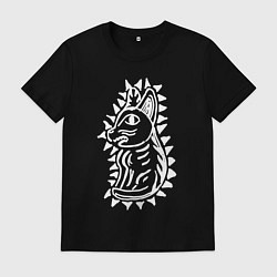 Футболка хлопковая мужская Котик с треугольниками белый, цвет: черный