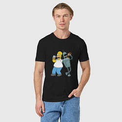 Футболка хлопковая мужская Drunk Homer and Bender, цвет: черный — фото 2