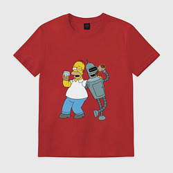Футболка хлопковая мужская Drunk Homer and Bender, цвет: красный