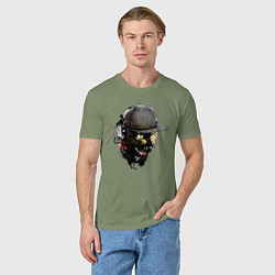 Футболка хлопковая мужская Крутой чёрный котяра в наушниках, цвет: авокадо — фото 2