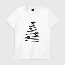 Футболка хлопковая мужская Новогодняя графичная ёлка, цвет: белый