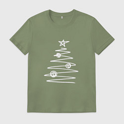 Футболка хлопковая мужская Графичная новогодняя белая ёлка, цвет: авокадо