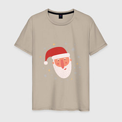 Футболка хлопковая мужская Голова Деда Мороза, цвет: миндальный